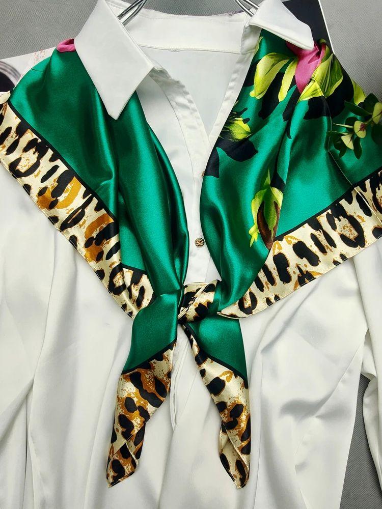 Silver White Silk Scarf Headscarf For Women Elegant Chinese Rose Silk Big Square Scarves Shawl Fashion Hair Silk Scarf