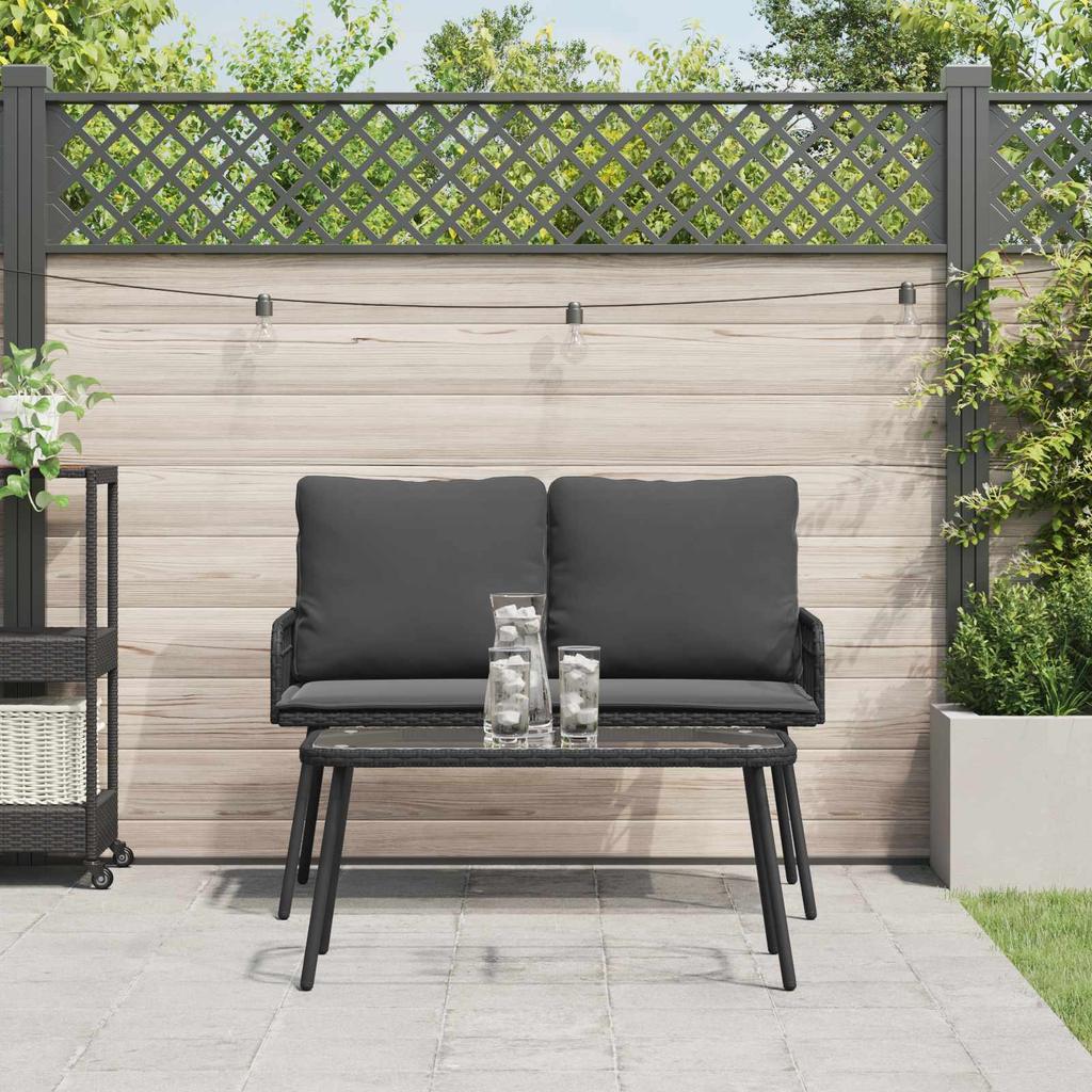 Outdoor Dining Set with Cushions 2 pcs Black Poly Rattan