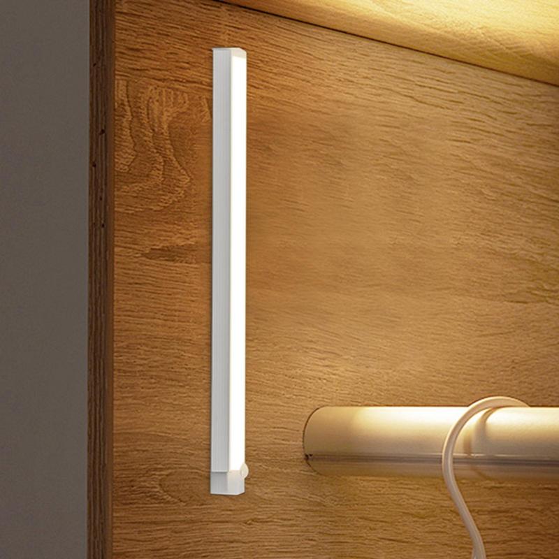 Motion Sensor Wireless LED Night Light USB Rechargeable Long Strip Bar Lamp for Kitchen Cabinet Wardrobe Bedside Staircase