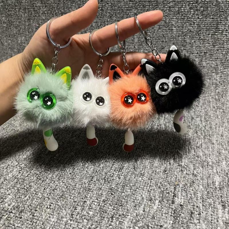 Cartoon Hairball Cat Pendant Decorative Cute Elf Small Briquettes Keychain Kawaii Plush Cat Plush Ball Key Chain Women Men