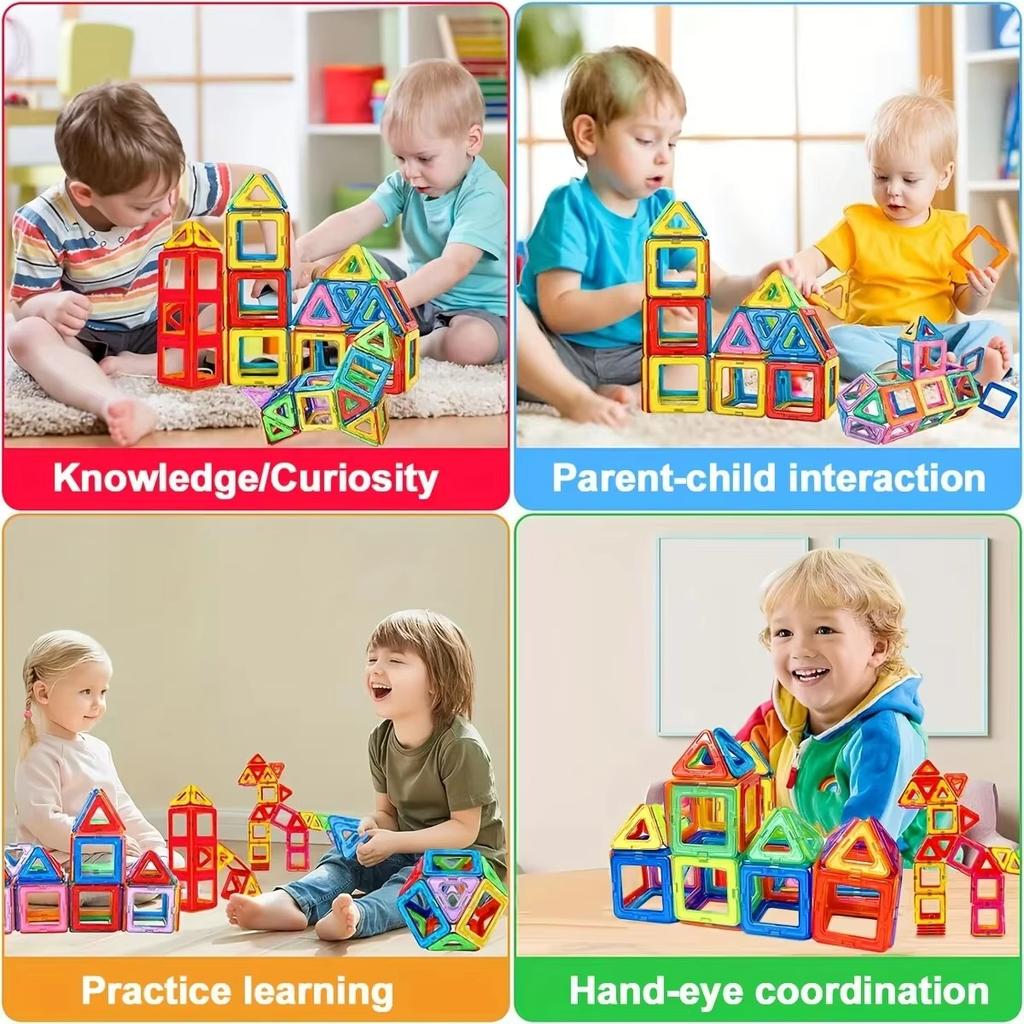 DIY Montessori Magnetische Fliesen Magnetspielzeug für Jungen Mädchen Magnetische Blöcke Bauset für Kleinkinder Lernspielzeug Kindergeschenke