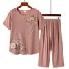 Summer Two-Piece Set for Middle-Aged and Elderly Women - T-Shirt and 9-Point Pants