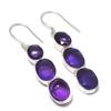 Natural Amethyst Gemstone Handmade 925 Sterling Silver Earring 2.36" T6G61