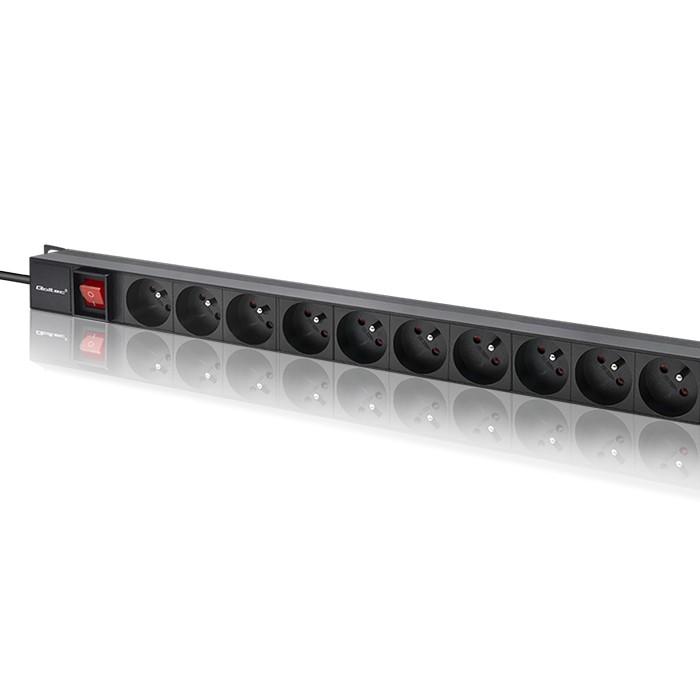 Qoltec Aluminum PDU Power Strip for 10'' RACK | 1U | 16A | 4xFRENCH | 1.8m