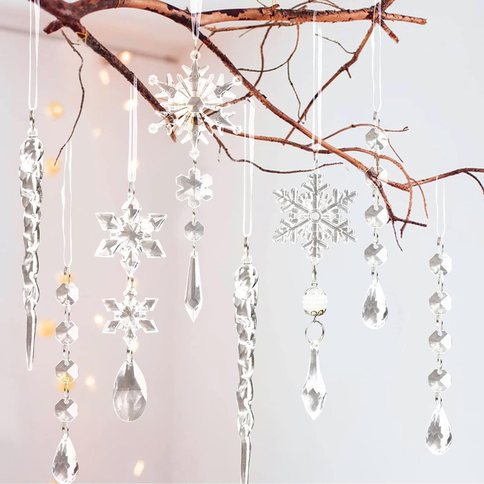 

18PCS Acrylic Snowflake Drop Icicle Pendants Christmas Clear Crystal Ornaments Xmas Tree Hanging Decorations Home Party Decor One Size белый