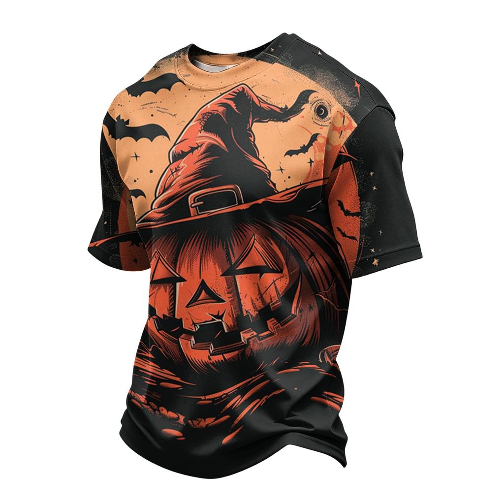 Men's Casual Halloween Print Short Sleeve T-Shirt Lightweight Breathable Round Neck Top for Everyday Wear and Seasonal Events