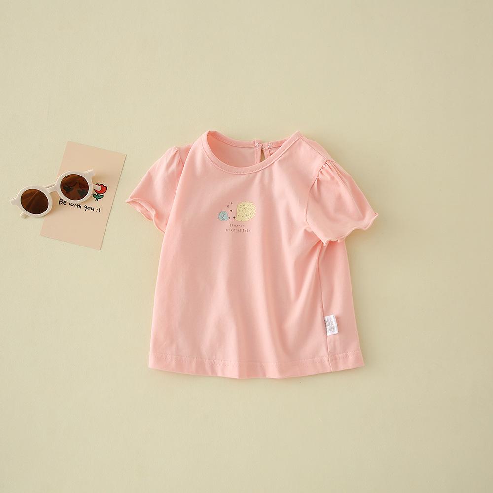 Dziewczęcy T-shirt z krótkim rękawem z kreskówkowym nadrukiem, Wiek 0-3 lata, Okrągły dekolt