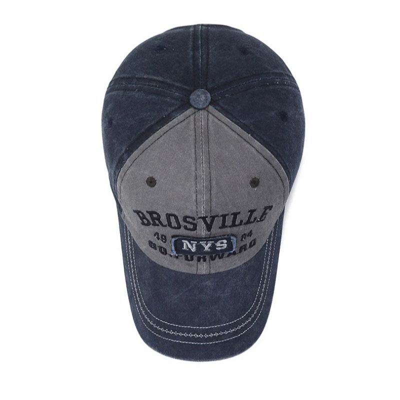 Spring Summer Men Baseball Cap Casual Distressed Washed Cotton Letter Embroidered Cap Bent Brim Dome Casual Sun Protection Hat