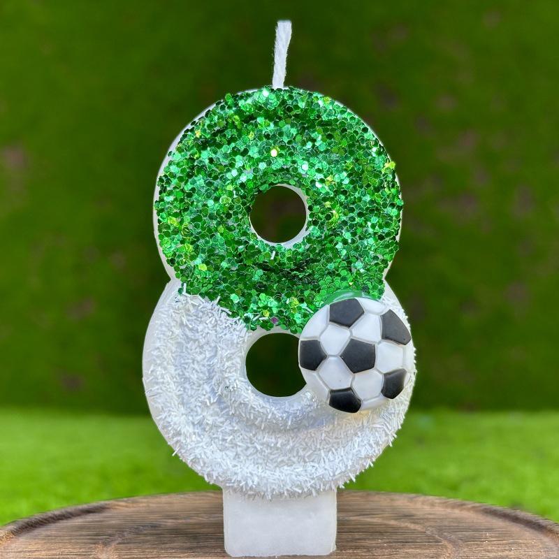 Football Children's Birthday Candles Number 0-9 Green Sparkles Birthday Creative Soccer Candle for Boy Party Cake Top Decoration KTY