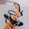 Low Sandals for Women Leather Bright Diamond Roman Rubber Sliding Banquet Cross Lace-up Women Date Shoes