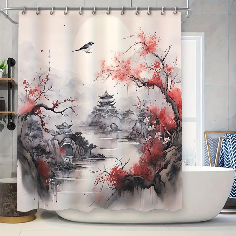 Unique Design of Flower and Bird Patterns Elegant Oriental Scenery Art Watercolor Waterproof  Durable  Complimentary hook