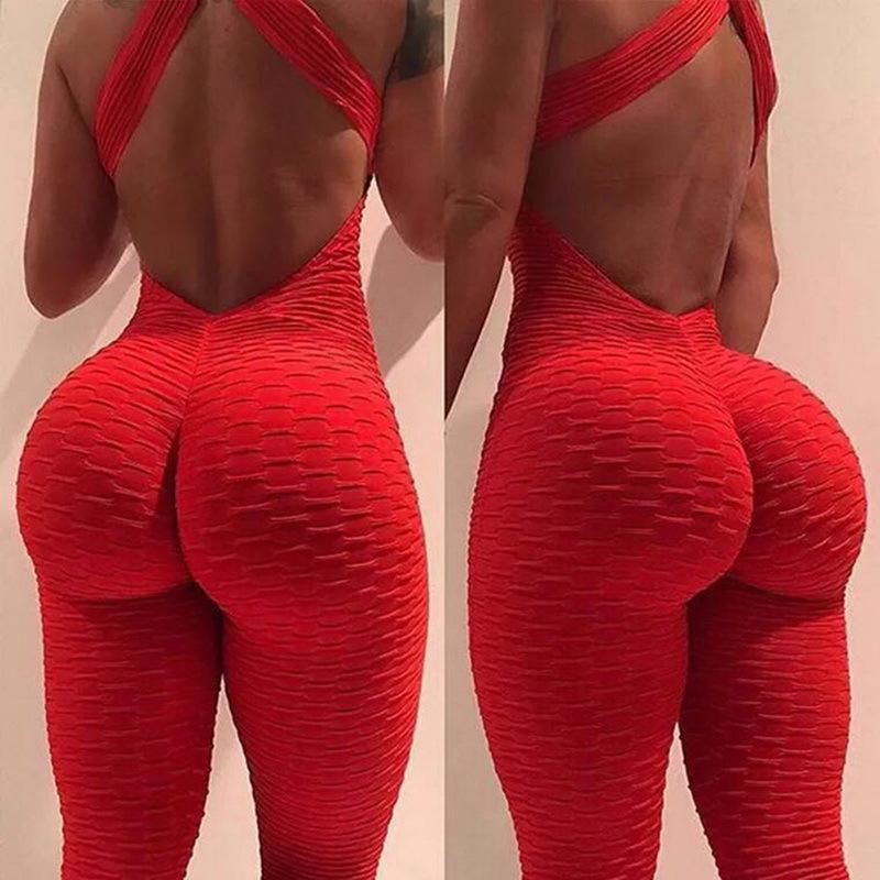 Tuta da palestra per yoga, fitness, senza maniche, con apertura sul retro, aderente, attillata, femminile, sexy
