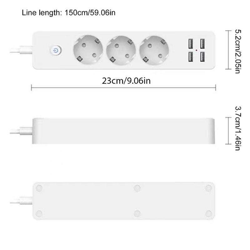 4 USB Port Power Plugs Power Strips Charger 5V 2.4A USB Output 2200W Power with 150cm Cable for Home and Office Use