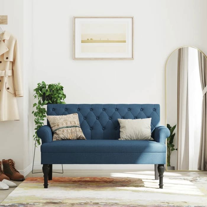 VidaXL Banc avec Dossier, Canapé avec Accoudoir, Banquette avec Pieds en Bois, Siège de Salon Salle de Séjour, Moderne, Bleu 372126