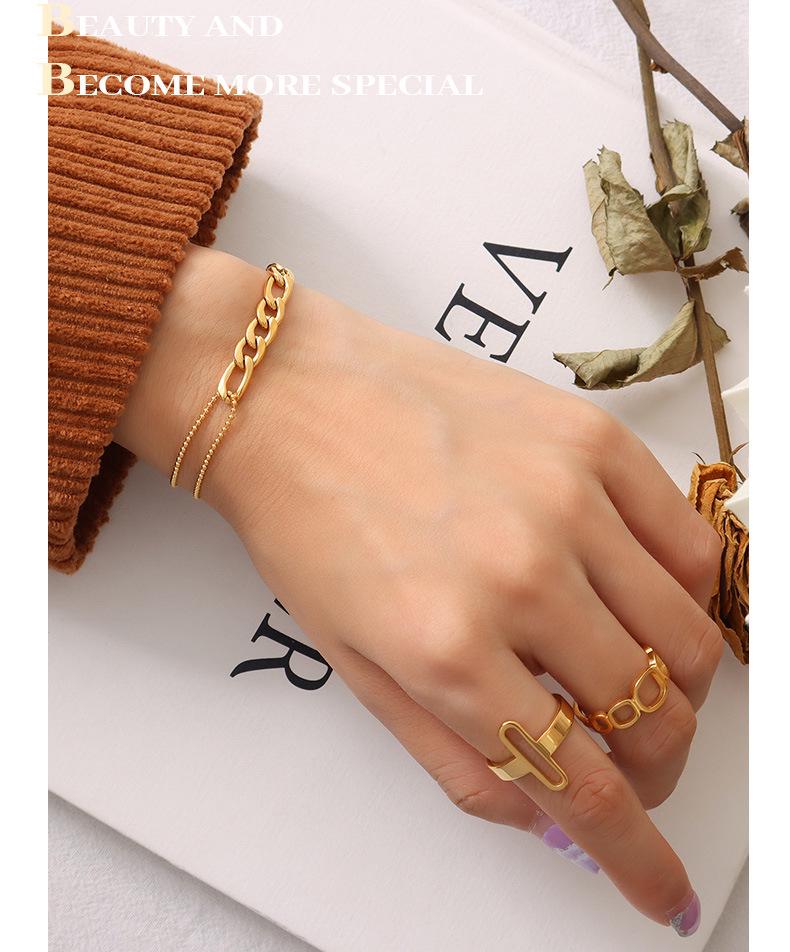 18K Gold Plated Bead Patchwork Necklace & Bracelet Set in Titanium Steel, European & American Fashion.