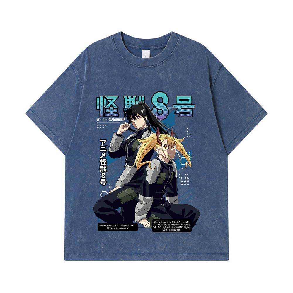 

275 GSM Washed T-shirts 100% Cotton Kaiju No 8 V13 Print Unisex Heavy Cotton T Shirt 2XL