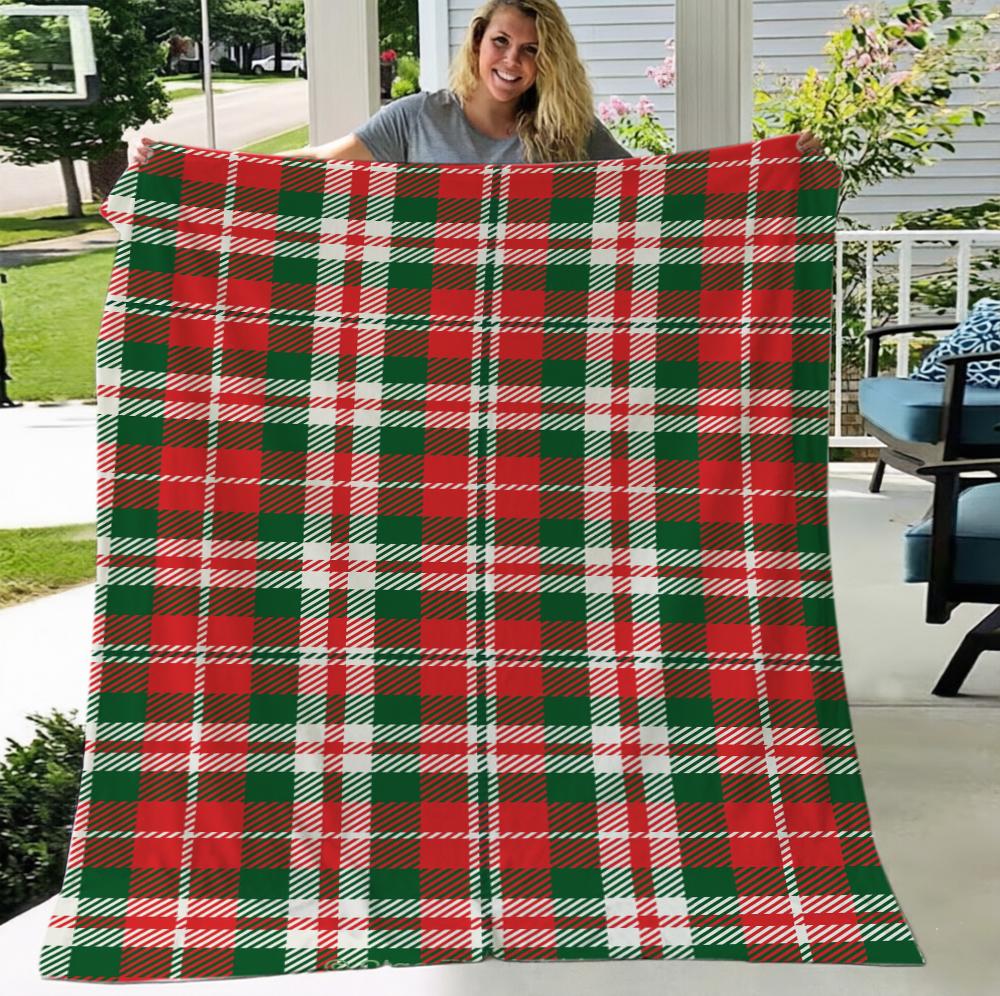 Christmas Plaid Blanket Red Ribbon Bow Knot Throw Blankets Green Checkered Bed Sofa Cover Winter Holiday Home Decoration