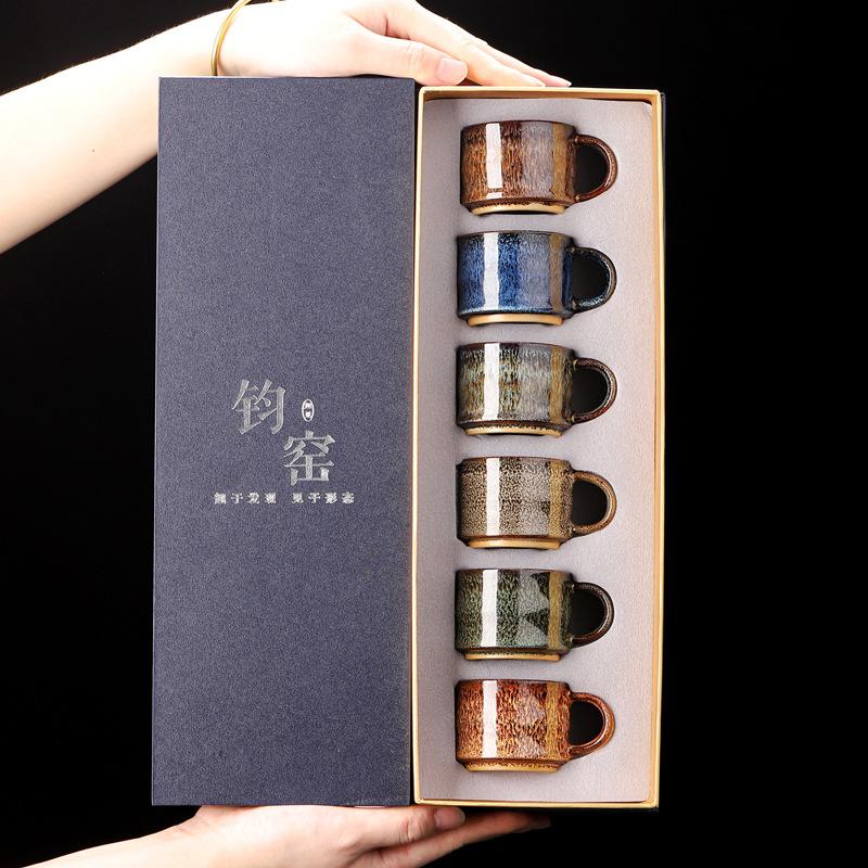 Kiln-changed teacup ceramic five-element cup gift box set, high-end retro tea cup accompaniment gift, give customers a full set of small gifts
