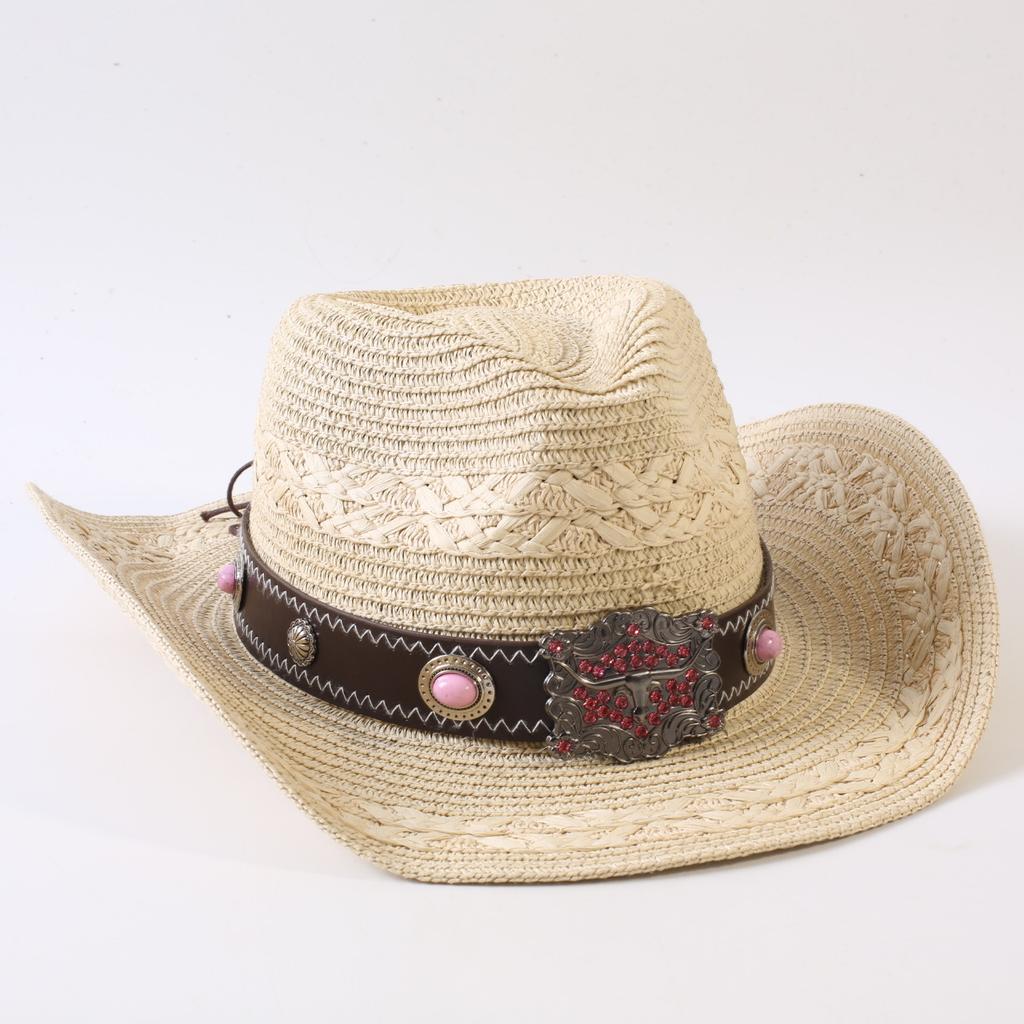 Popular European and American Classic Straw Woven Western Cowboy Hat Men's and Women's Outdoor Fashion OL Wind Woven Top Hat