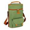 Insulated Wine Tote Bag Textile Exterior Front Pocket Contrasting Trim Green