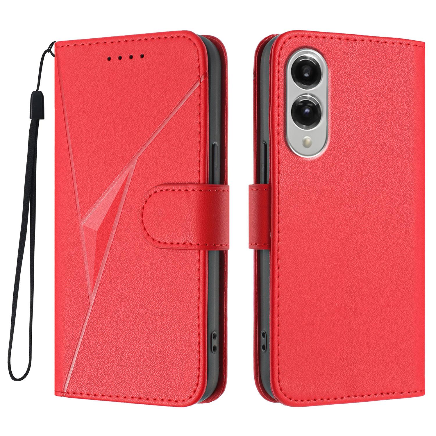 

For Samsung Galaxy S25 Edge Case Triangle Imprint Leather Phone Cover with Lanyard A