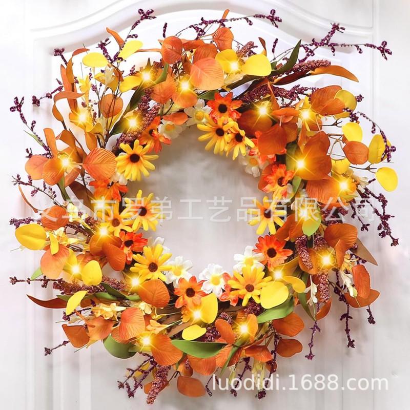 Harvest Wreath With Pumpkins Berries Vine Circle Halloween Thanksgiving Door Decor