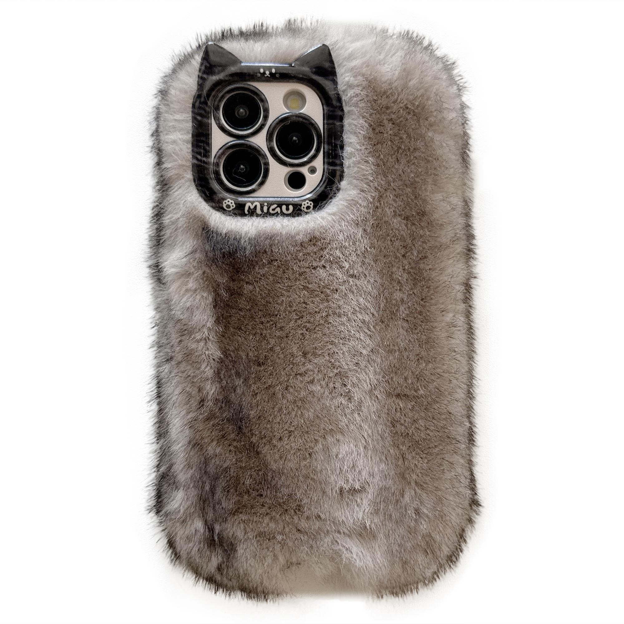 

For iPhone 16 Pro Case Mink Fur Texture TPU Fuzzy Winter Protective Cover A