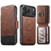 iPhone 17 Pro Max Leather Flip Case with Card Slot, Magnetic Closure, and 3-in-1 Wireless Charging Stand