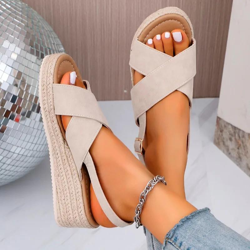Mode Übergröße 2025 Damenschuhe Sommer Zehenfrei Damen Sandalen Prägnante Lässige Sandalen Damen Plateau Schnallenriemen Damenschuhe
