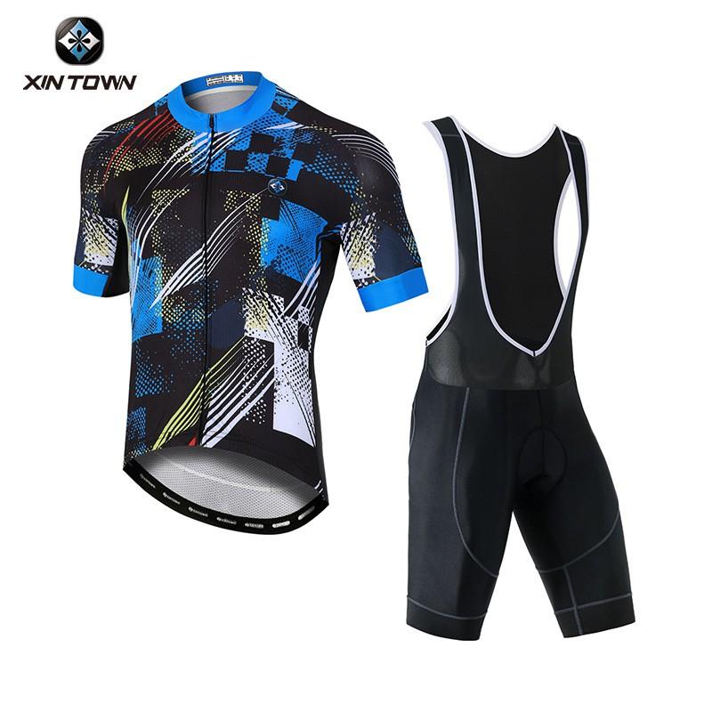 XINTOWN Cycling Jersey Set Short Sleeve Bib Shorts Men Road Bike Riding