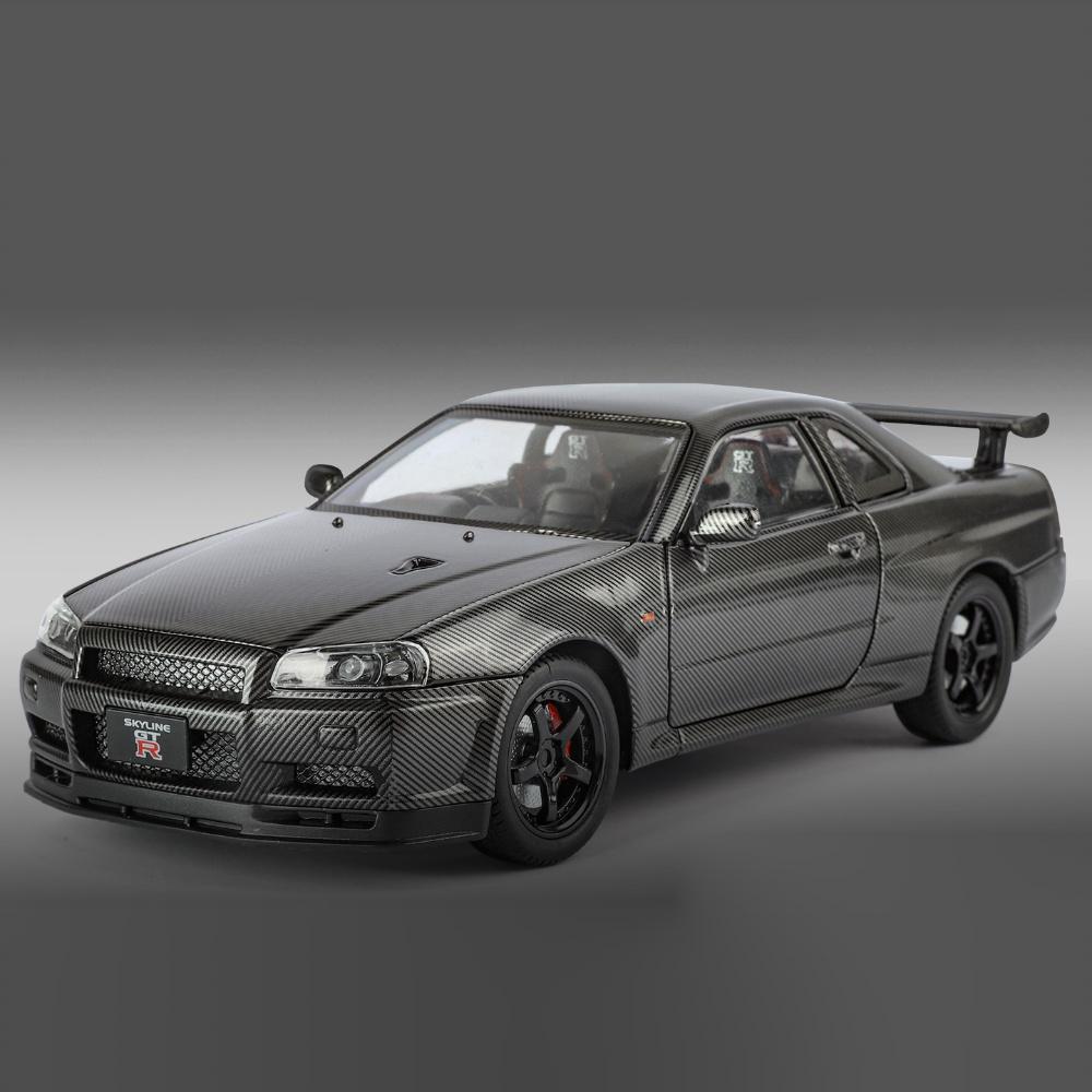 

Carbon Fiber 1:24 Nissan GTR R34 Skyline Sports Car Alloy Diecast Model Car Racing Games With Children Boys Toys Holiday Present чёрный