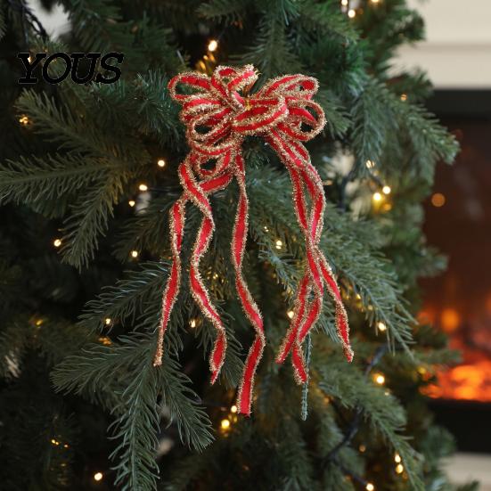 Hanging Bows for Christmas Trees 2 Pcs Velvet Bows, Shiny Bow Tree Decoration Holiday Gift Wrapping Wreath, Garland, Xmas Party, Wedding, Baby Shower,