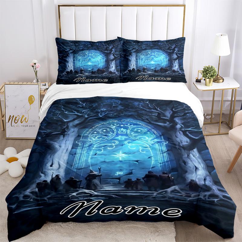 Custom Textile Golden Bedding 3 Piece Set HD Print Duvet Cover Pillowcases for Teens Adult Bedroom Decoration