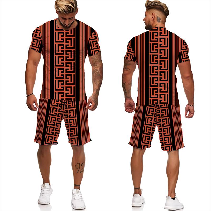 Luxury Vintage Stripe 3D Print Men's Tee/Shorts/Set Summer Casual T-Shirts Jogging Suit Fashion Male Outfits Streetwear Clothing