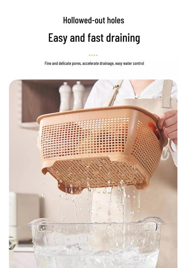 Multi-Functional Large Capacity Double-Layer Draining Basket for Vegetables & Fruits