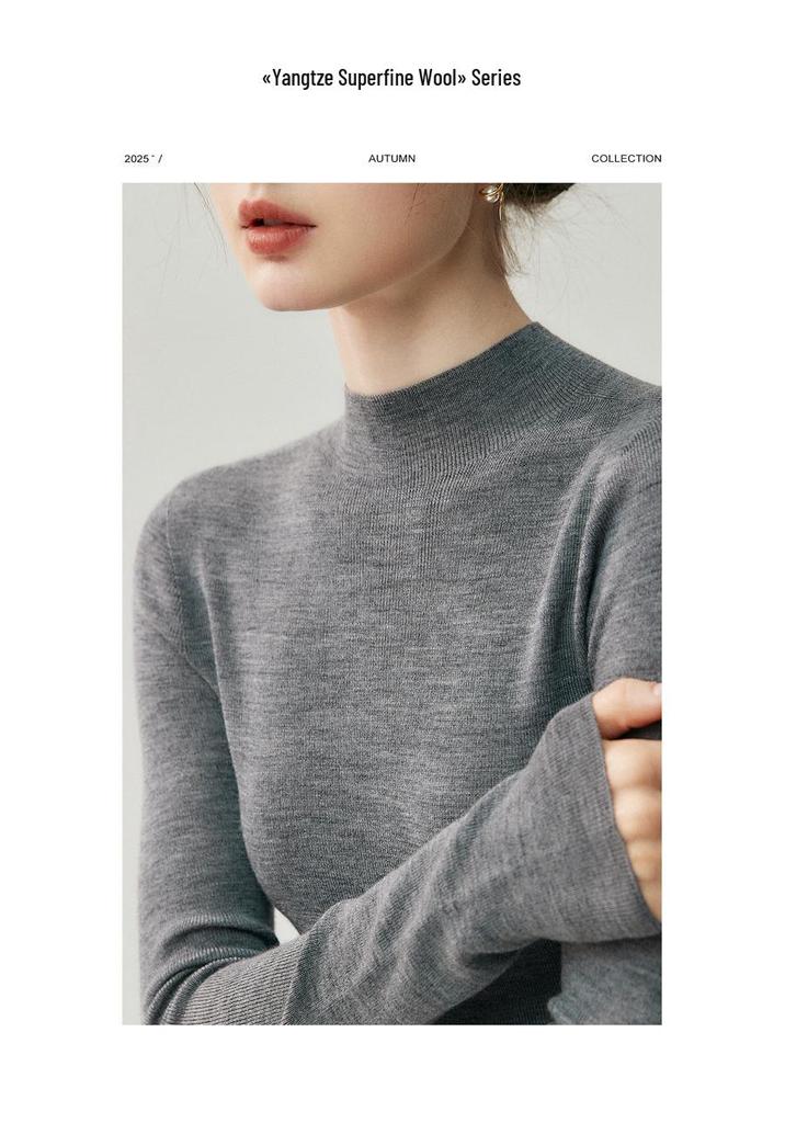 Women's German Yangtze Yarn Knitted Wool Slim Fit Sweater, Half High Neck Base Layer