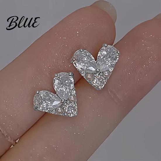 Faux Pearl Ear Studs Rhinestone Heart Artificial Diamonds Love Stud