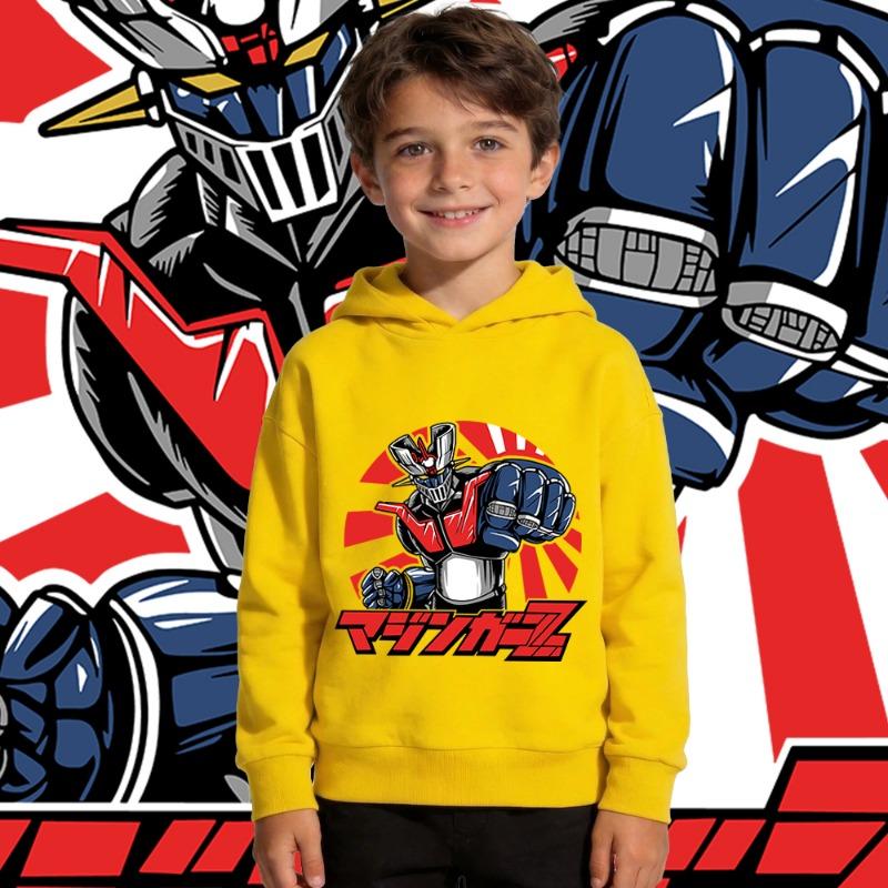 Mazinger Z Anime Print Jungen Mädchen Fleecegefütterter Hoodie Sweatshirt Warm Herbst Winter Kinder Freizeit Pullover Oberteil