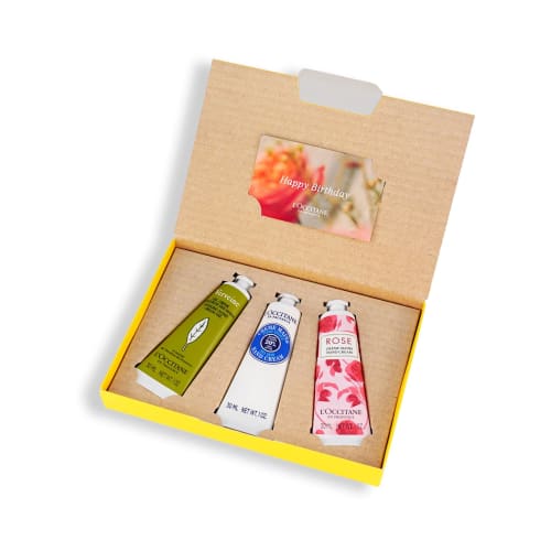 

L OCCITANE Hand Cream Happy Birthday Gift (Set of 3: Verbena Ice, Shea Rose) with Message, Perfect as a Birthday Gift for Men and Women