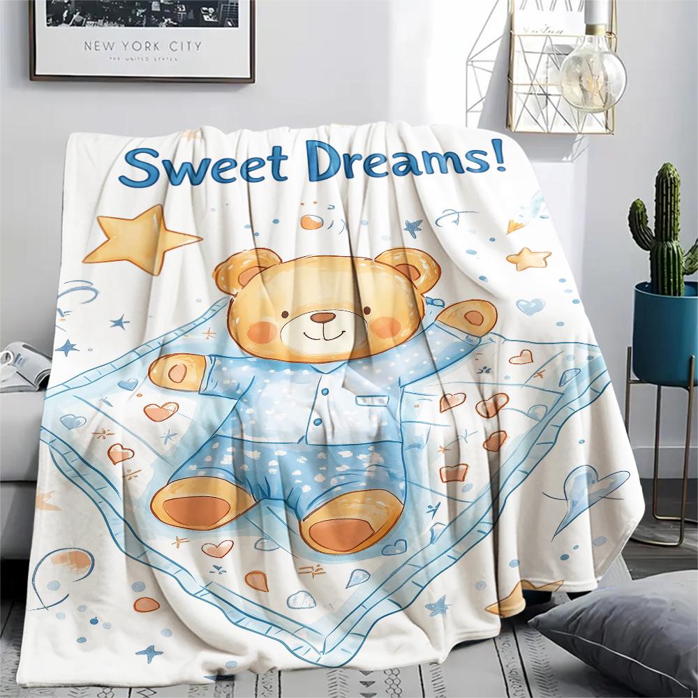 Princess and Little Bear Print Flannel Blanket,High Quality Comfortable for All Seasons,Home Decor,Warmth and Comfort,Perfect for Christmas Gifts