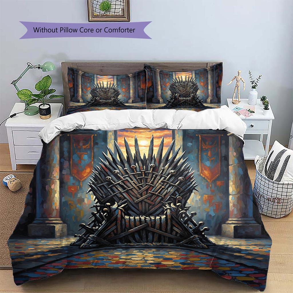 Sword Throne Pattern Bedding Quilt Set Home Decoration Gift (1 * duvet cover + 2 * pillowcase without core)