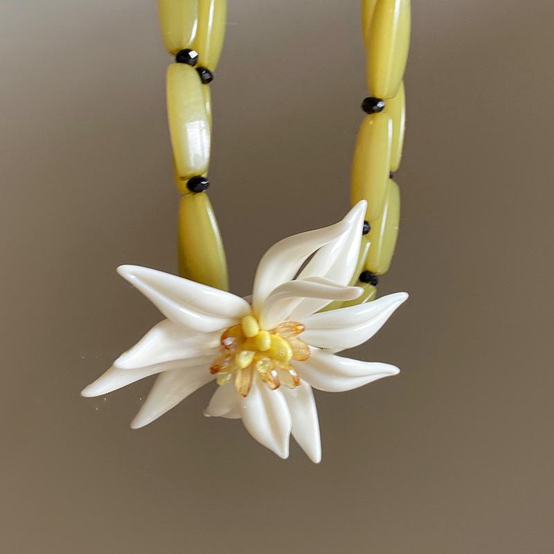 

Хрустальные бамбуковые трехмерные серьги-цветы, нишевый дизайн, высококлассное ожерелье, женский модный милый набор украшений