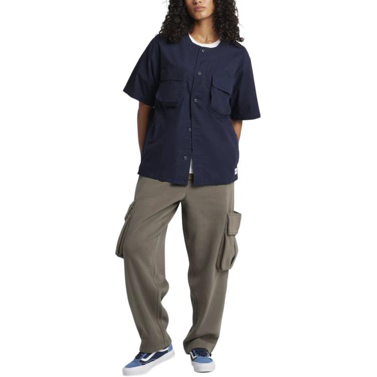 Vans OTW SS24 Single Button Loose Casual Round Neck Work Woven Short Sleeve Shirt Unisex Shirts Dark-Blue VN000GVTCIE