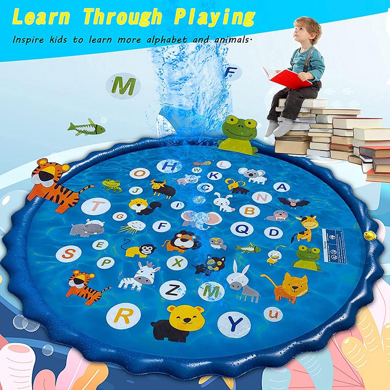 Non-Toxic Kids Inflatable Sprinkler Water Play Mat Outdoor Lawn Beach Spray Games Pad With Letters Design Summer Fun Cushion 100/170Cm