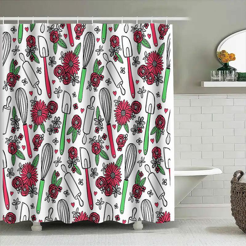 Botanical Shower Curtain Vintage Floral Pattern Bathroom Decor Farmhouse Rustic Nature Themed Waterproof Fabric