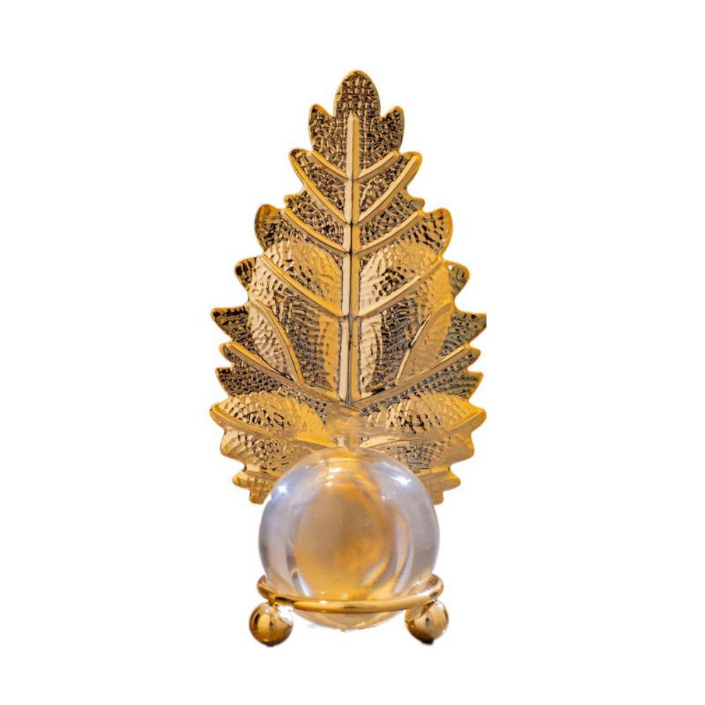 Non-slip Leaf Ball Ornaments Rust-proof Metal Leaf Crystal Ball Collectibles  Desktop