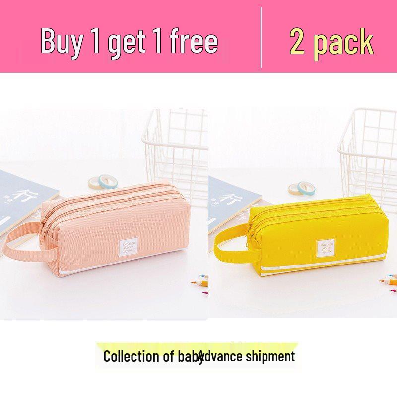 Ins Style Double Layer Canvas Pencil Case for Students - Simple, Creative Design with Zippers