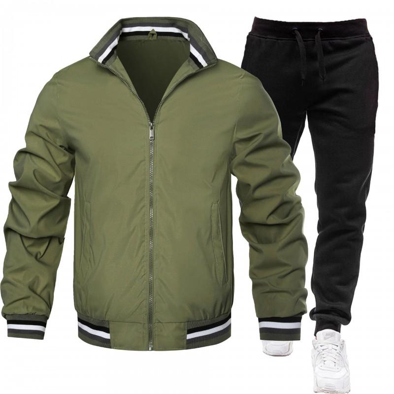 Mens Casual Tracksuit Long Sleeve Zip Jacket Pants Set Sportswear