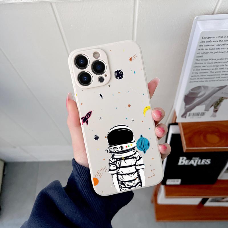 

Чехол для телефона из жидкого силикона Astronaut Original Square для iPhone 14 11 12 13 Pro Max Mini X XS XR 7 8 Plus SE2, противоударный чехол iPhone 13 Pro