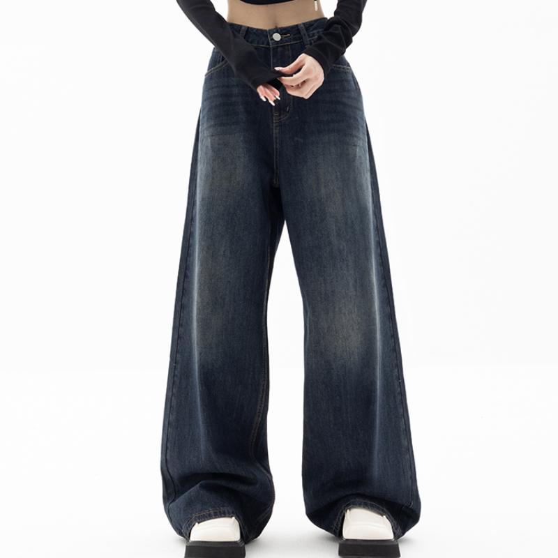 Vintage workowate dżinsy damskie Streetwear Y2k szerokie nogawki ponadgabarytowe spodnie jeansowe Harajuku jesienne modne koreańskie spodnie jeansowe